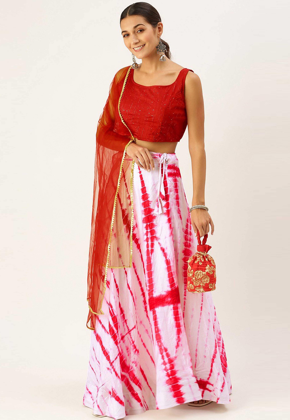 Red Cotton A Line Lehenga Choli 312315