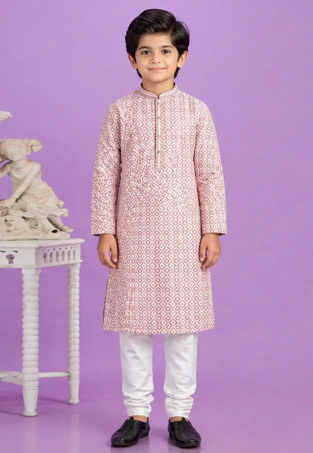 Red Cotton Boys Kurta Pajama 335761