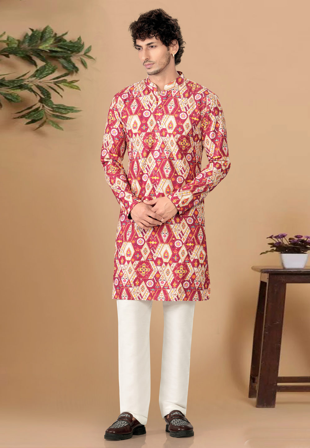 Red Cotton Kurta Pajama 325826