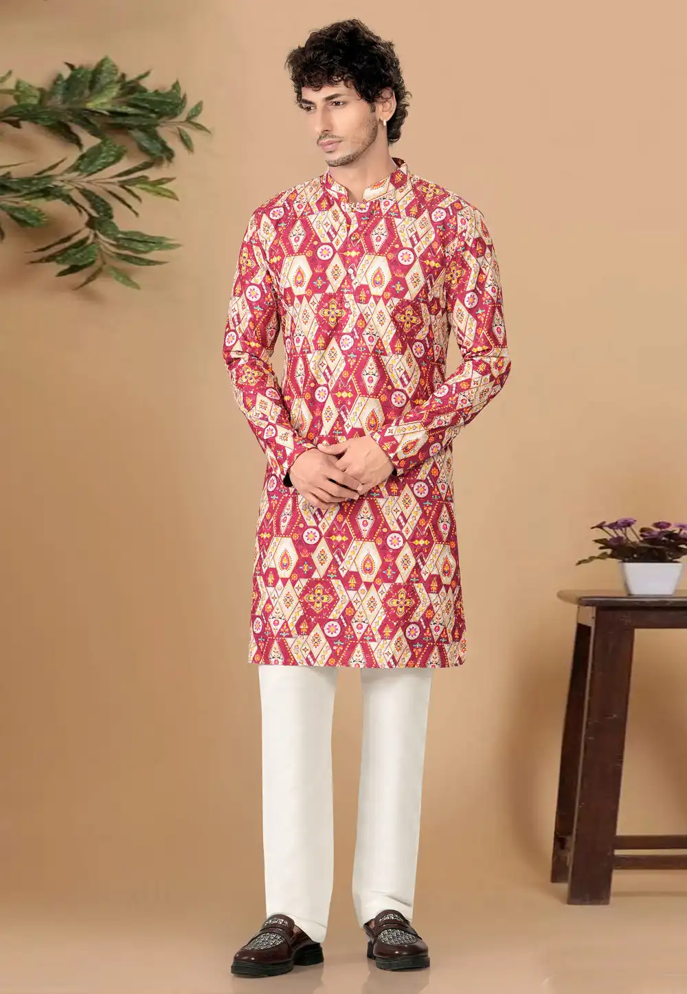 Red Cotton Kurta Pajama 325826