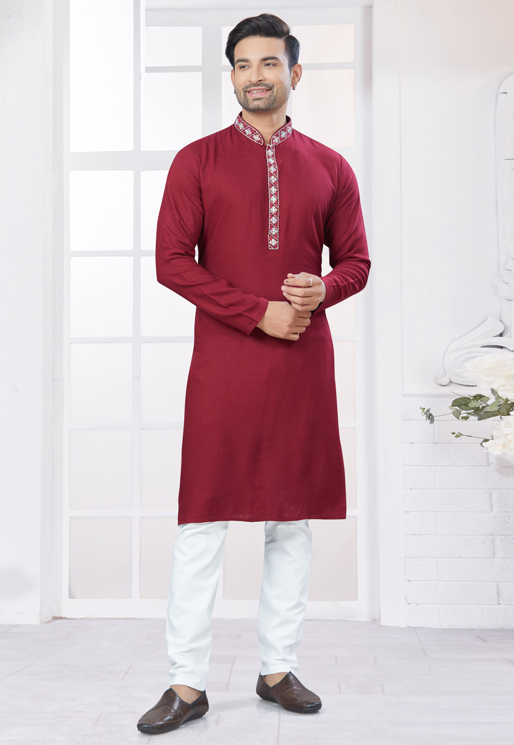 Red Cotton Kurta Pajama 307369
