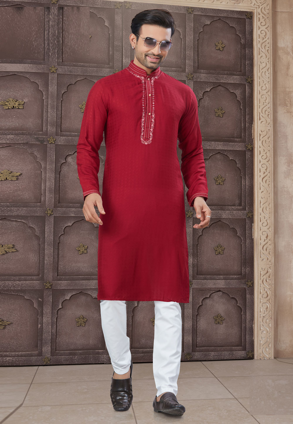Red Cotton Kurta Pajama 307388