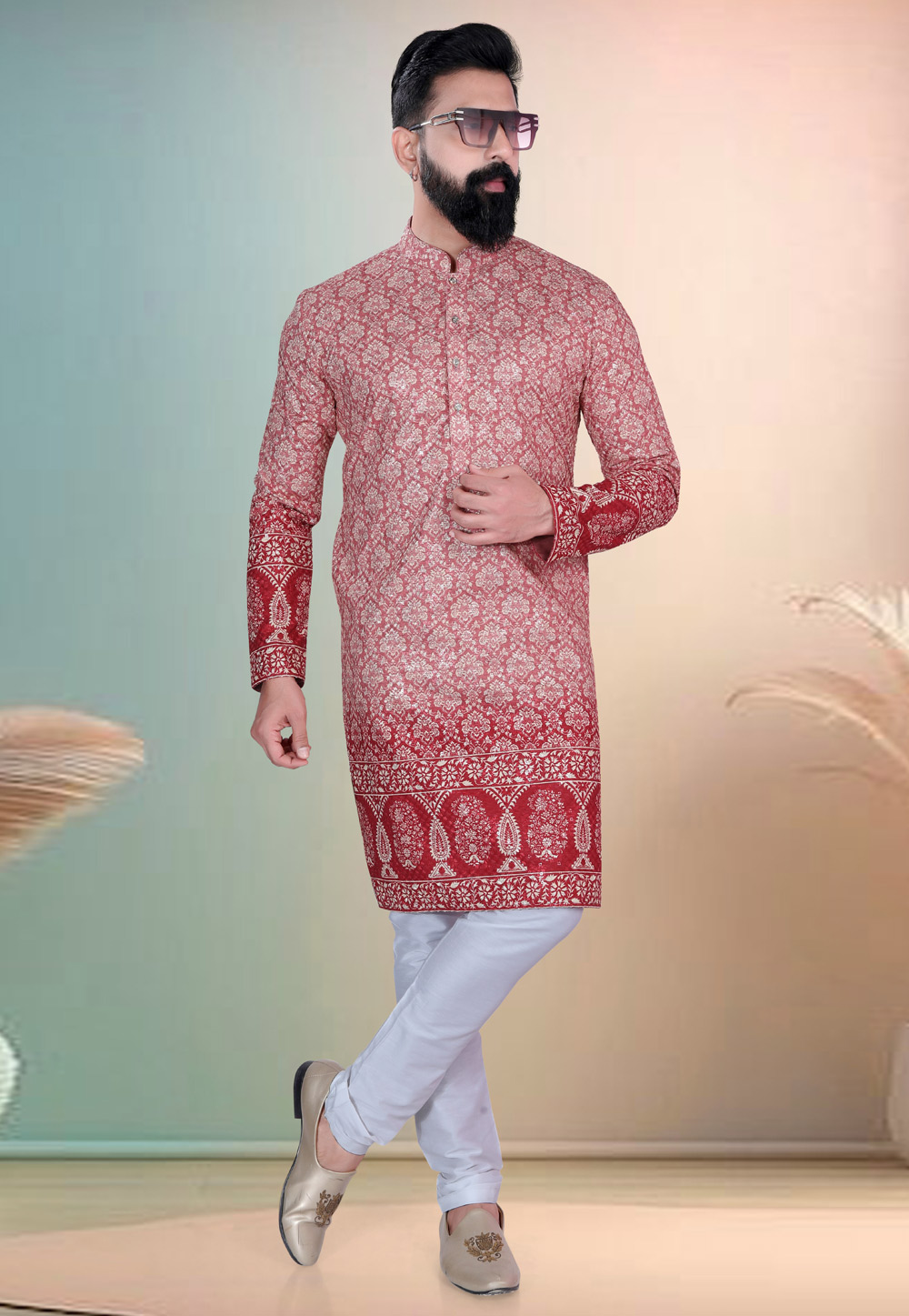 Red Cotton Kurta Pajama 318577