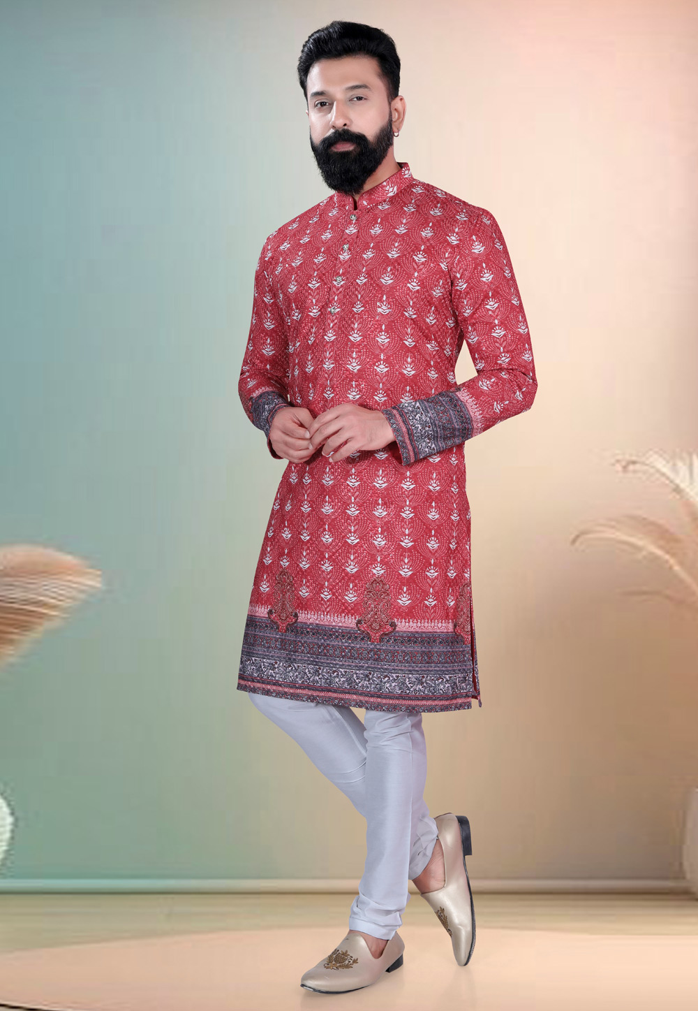 Red Cotton Kurta Pajama 318594
