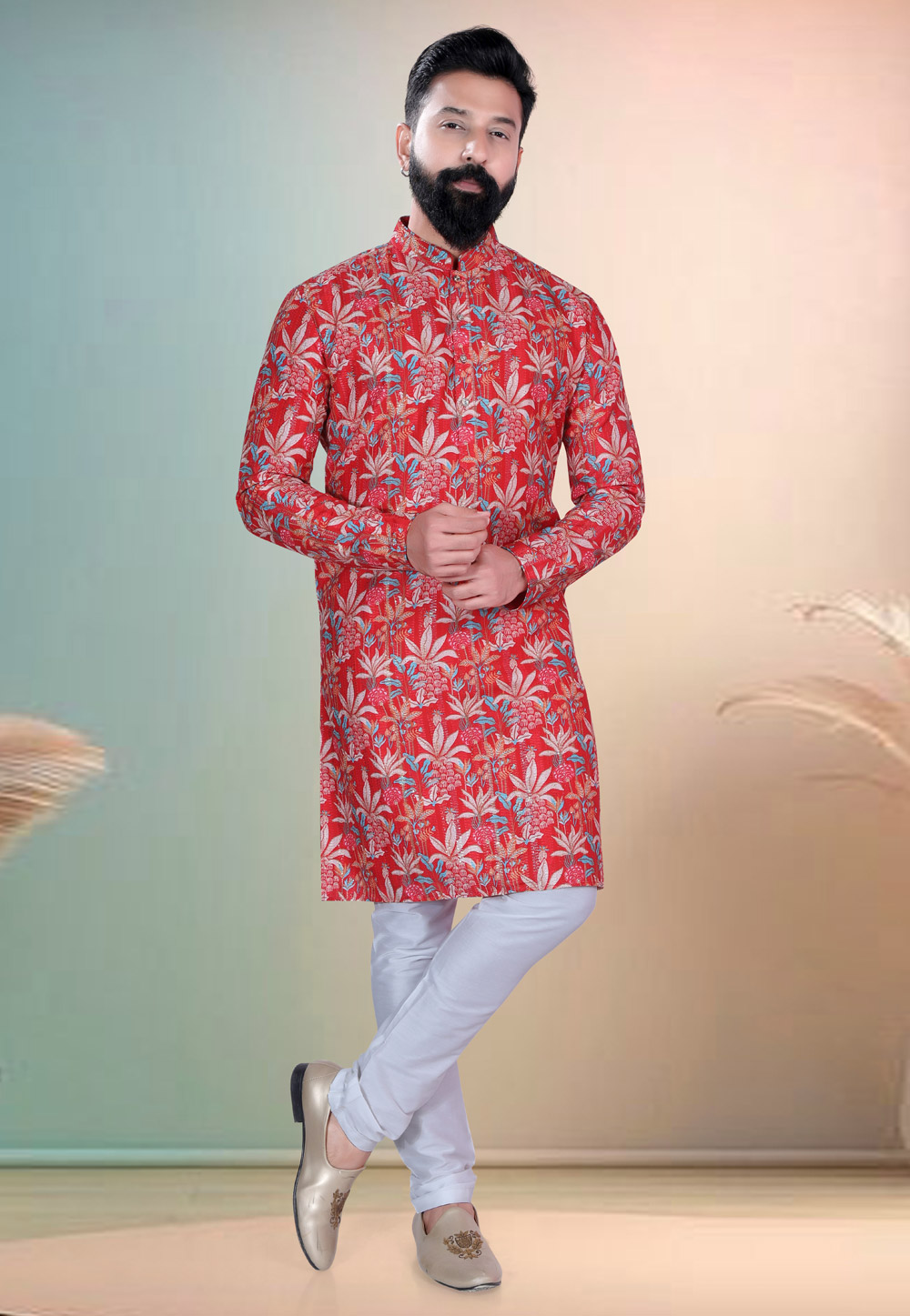 Red Cotton Kurta Pajama 318596