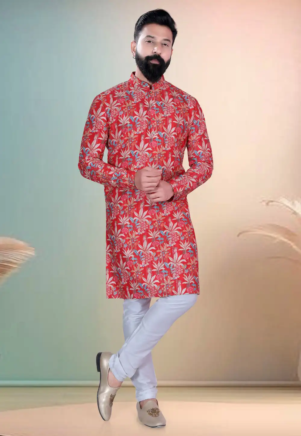 Red Cotton Kurta Pajama 318596