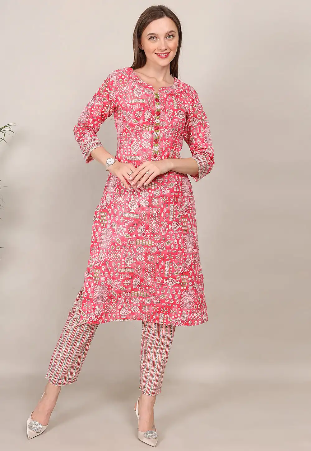 Red Cotton Kurta Set With Pant 309982