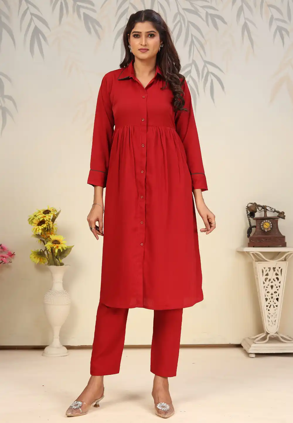 Red Cotton Kurta Set With Pant 310527