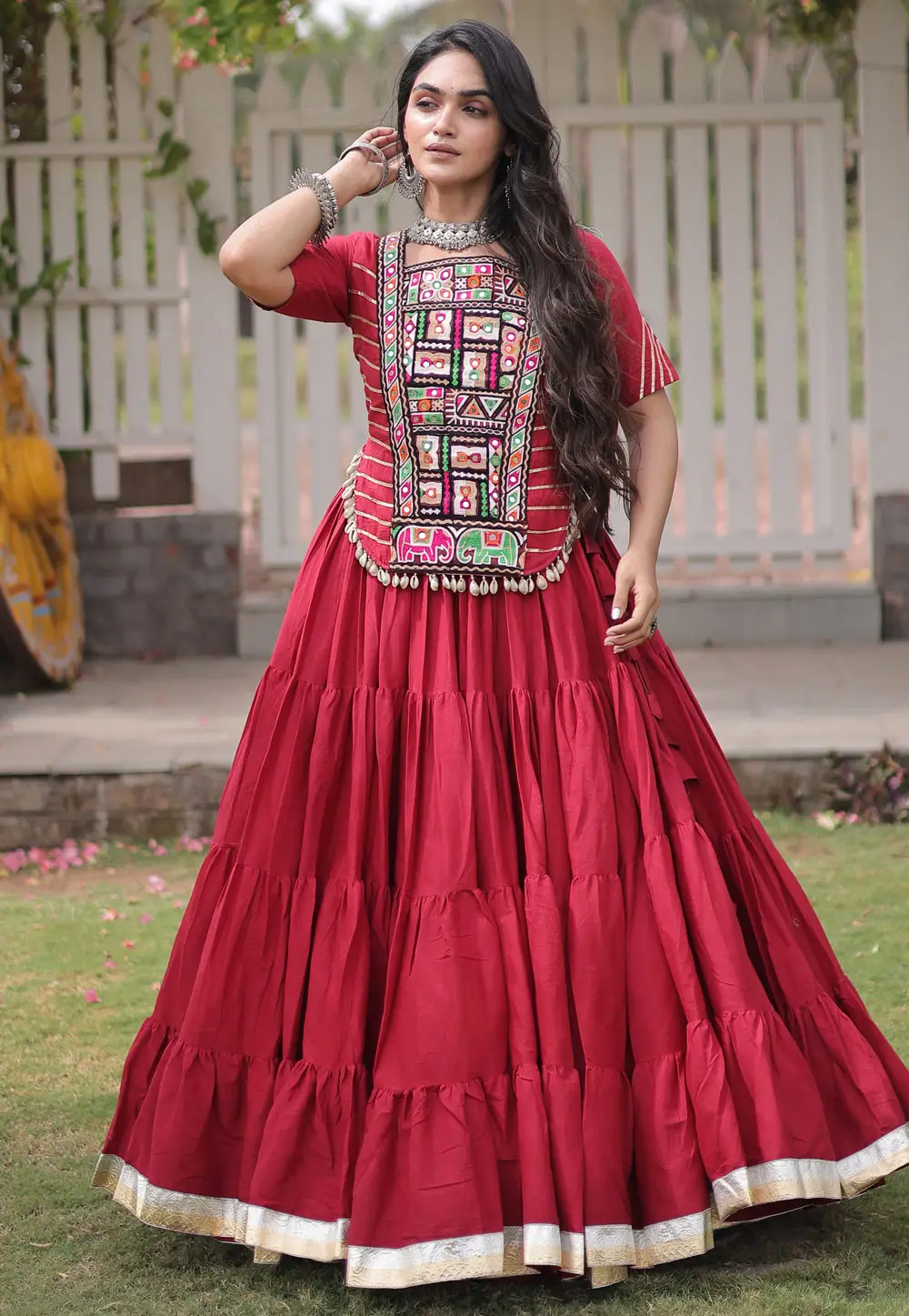 Red Cotton Navratri Chaniya Choli 332803