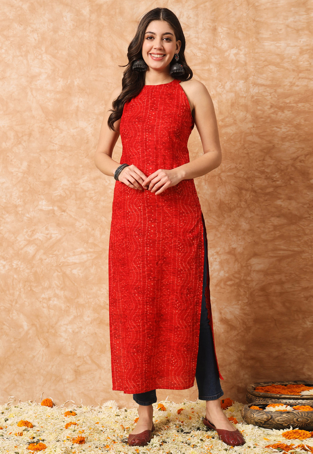 Red Cotton Printed Tunic 308269