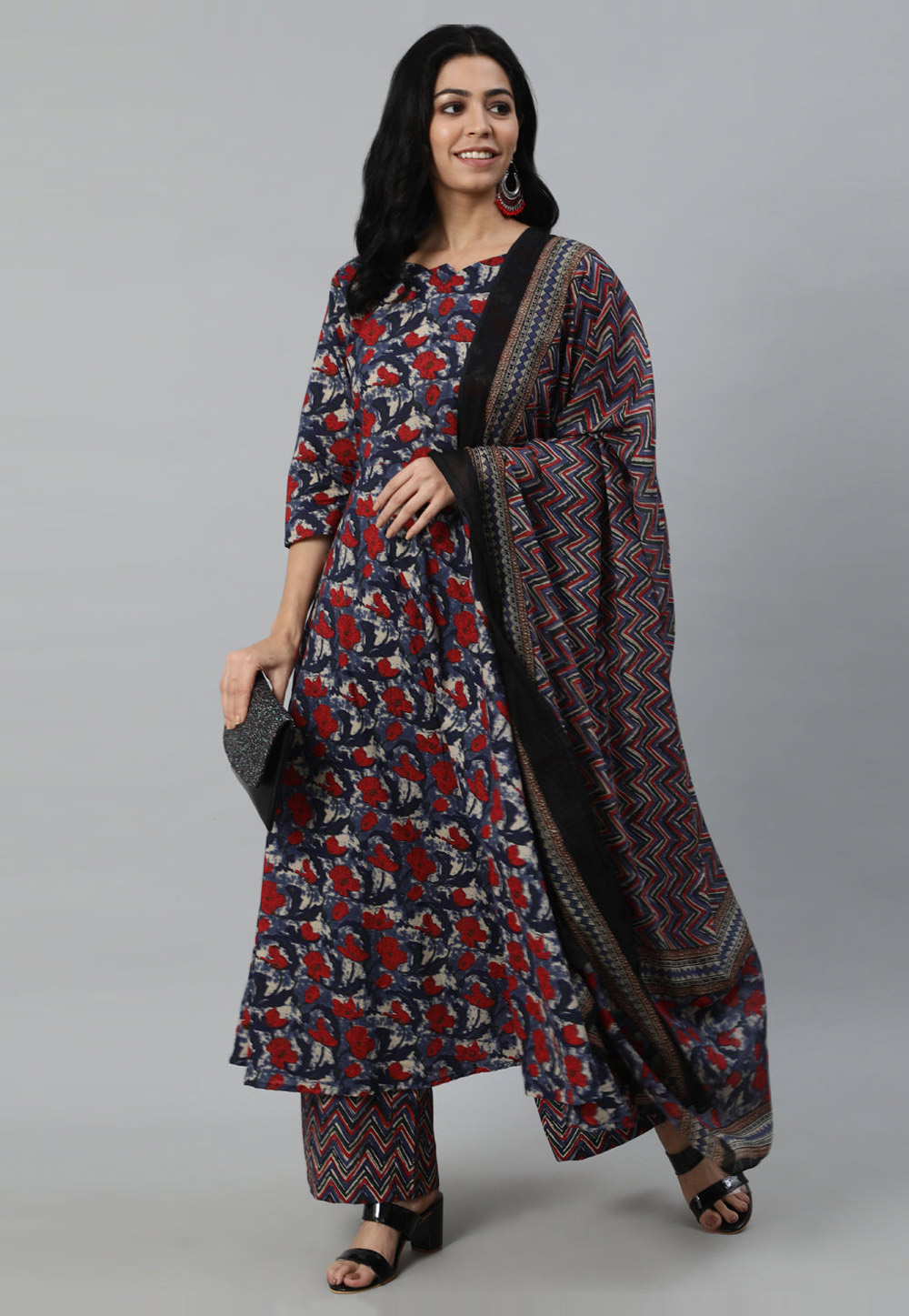 Red Cotton Readymade Palazzo Suit 282108