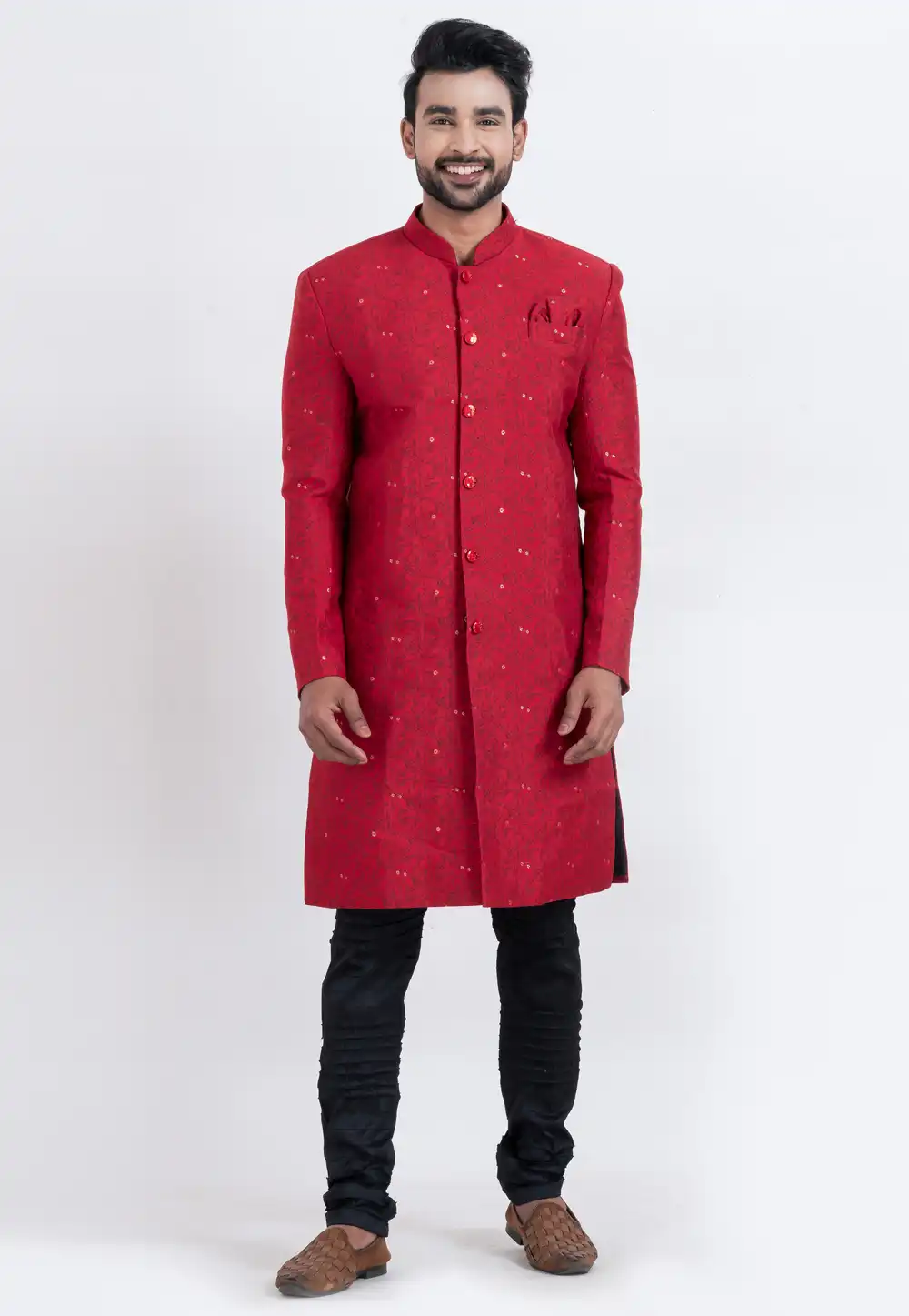 Red Cotton Silk Indo Western Suit 310262