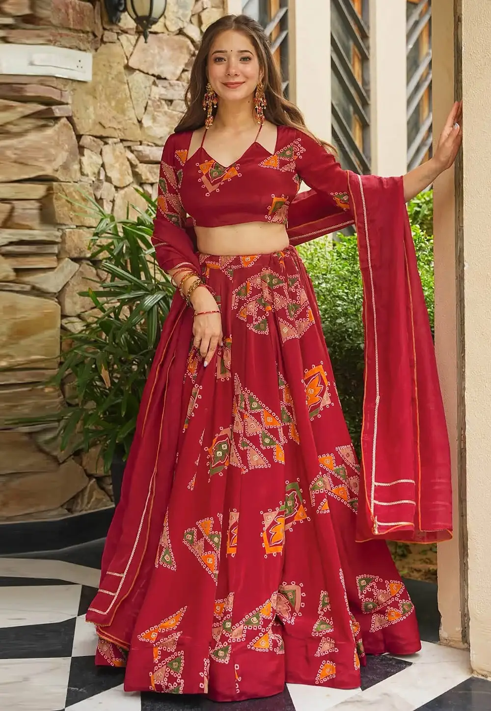 Red Crepe Silk Circular Lehenga Choli 333332