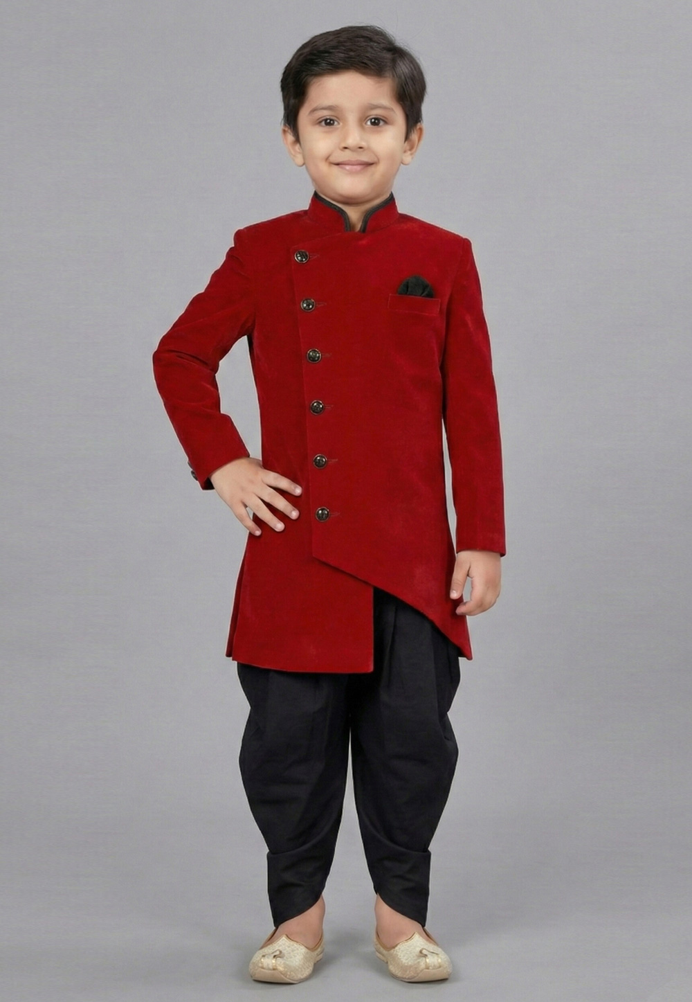 Red Dupion Kids Indo Western Suit 323135