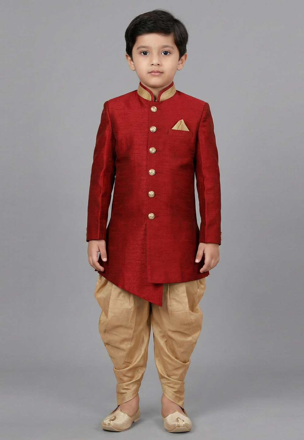 Red Dupion Kids Indo Western Suit 323144