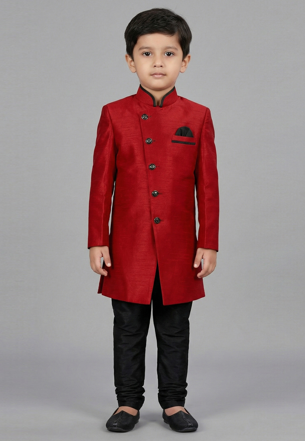Red Dupion Kids Indo Western Suit 323152