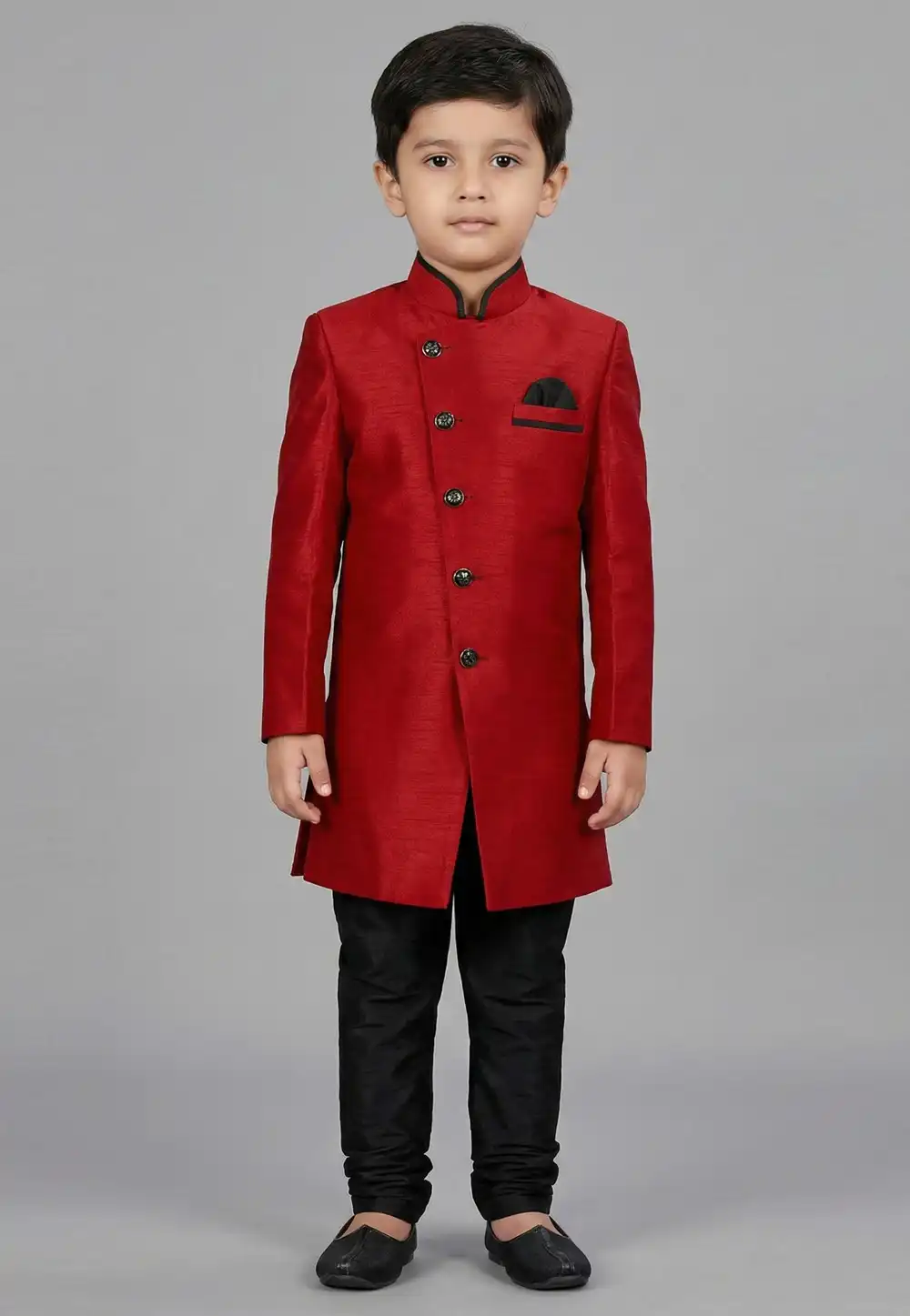 Red Dupion Kids Indo Western Suit 323152