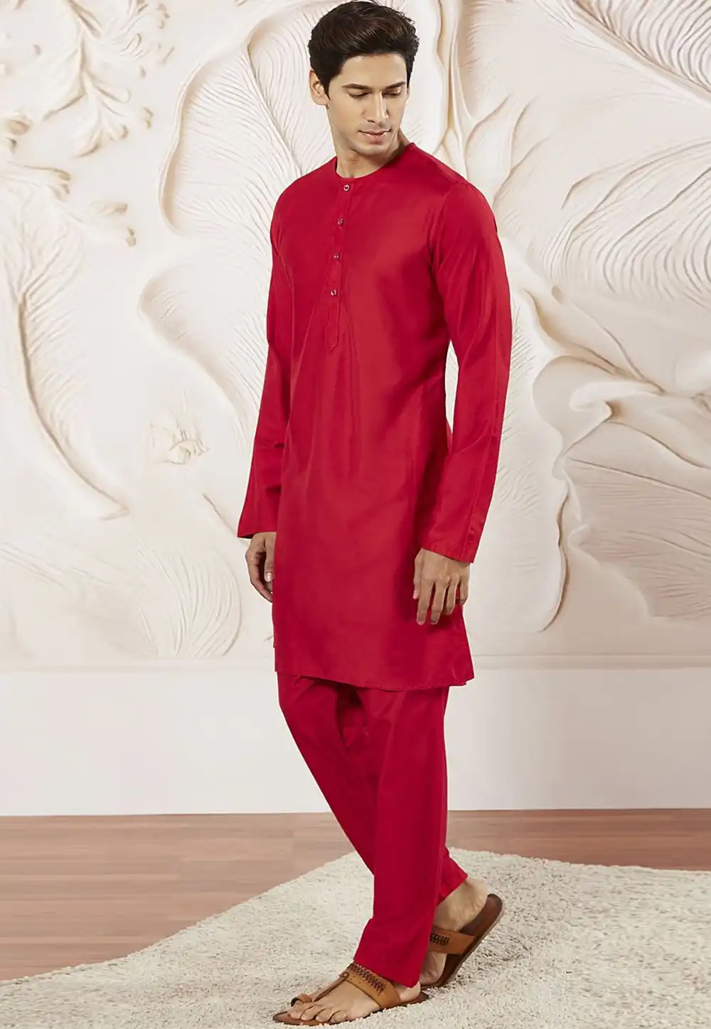 Red Dupion Kurta Pajama 314242