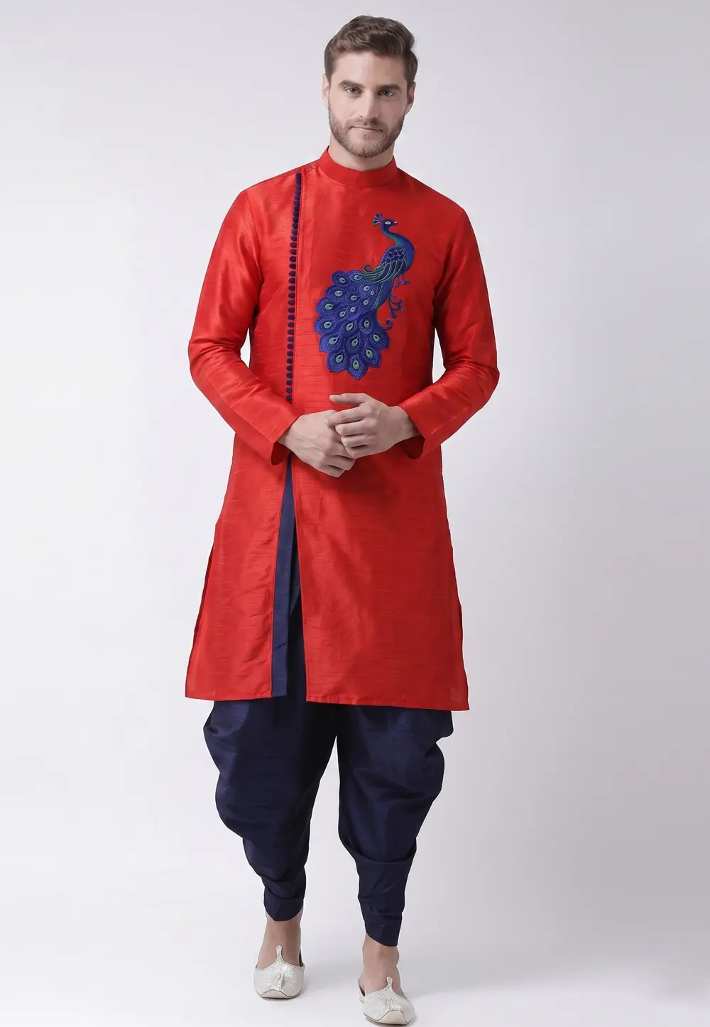 Red Dupion Silk Dhoti Kurta 331944