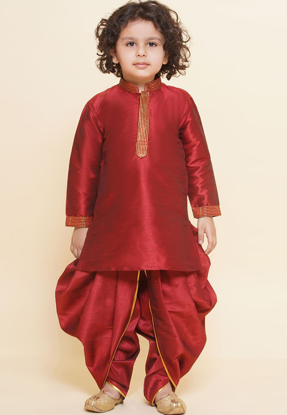 Red Dupion Silk Kids Dhoti Kurta 312087