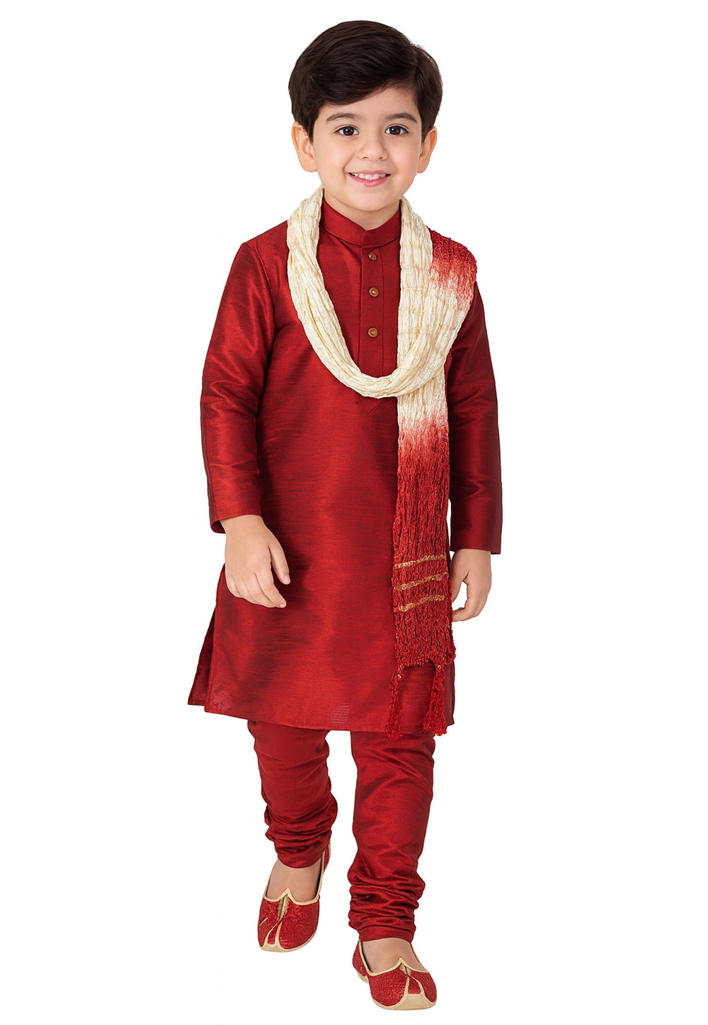 Red Dupion Silk Kids Kurta Pajama 320838