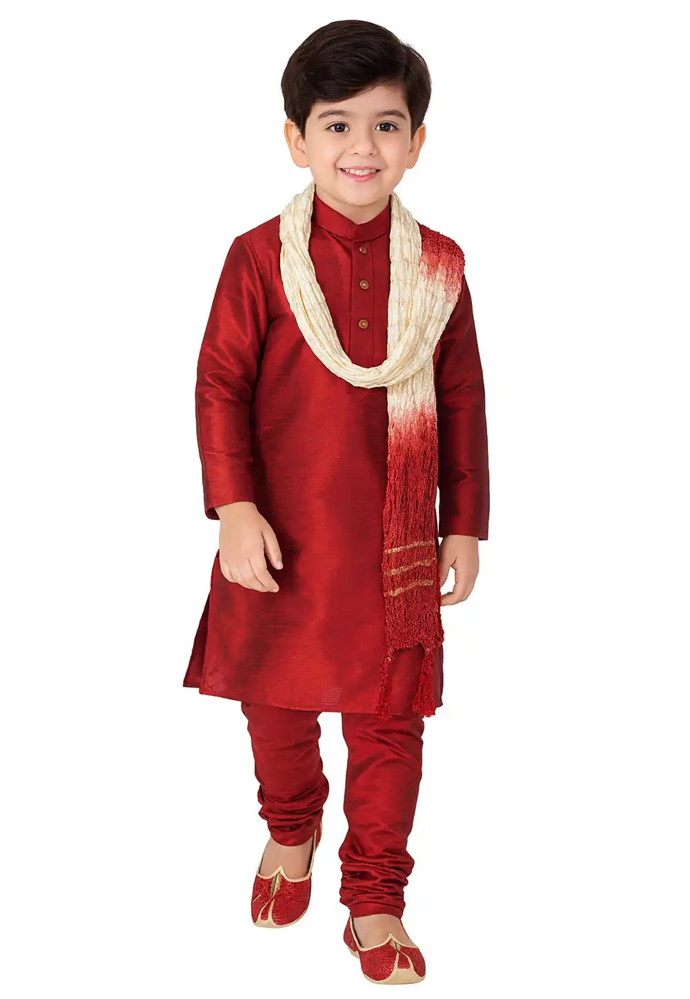 Red Dupion Silk Kids Kurta Pajama 320838