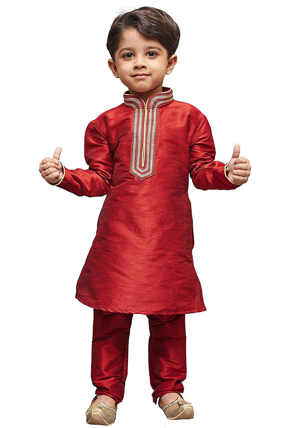 Red Dupion Silk Kids Kurta Pajama 312081