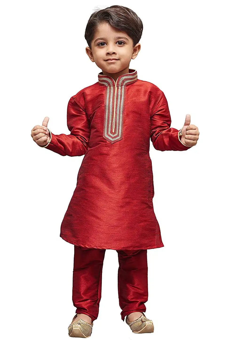 Red Dupion Silk Kids Kurta Pajama 312081