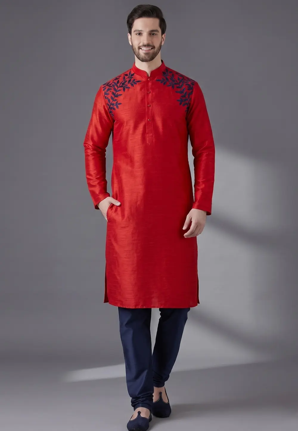 Red Dupion Silk Kurta Pajama 331936