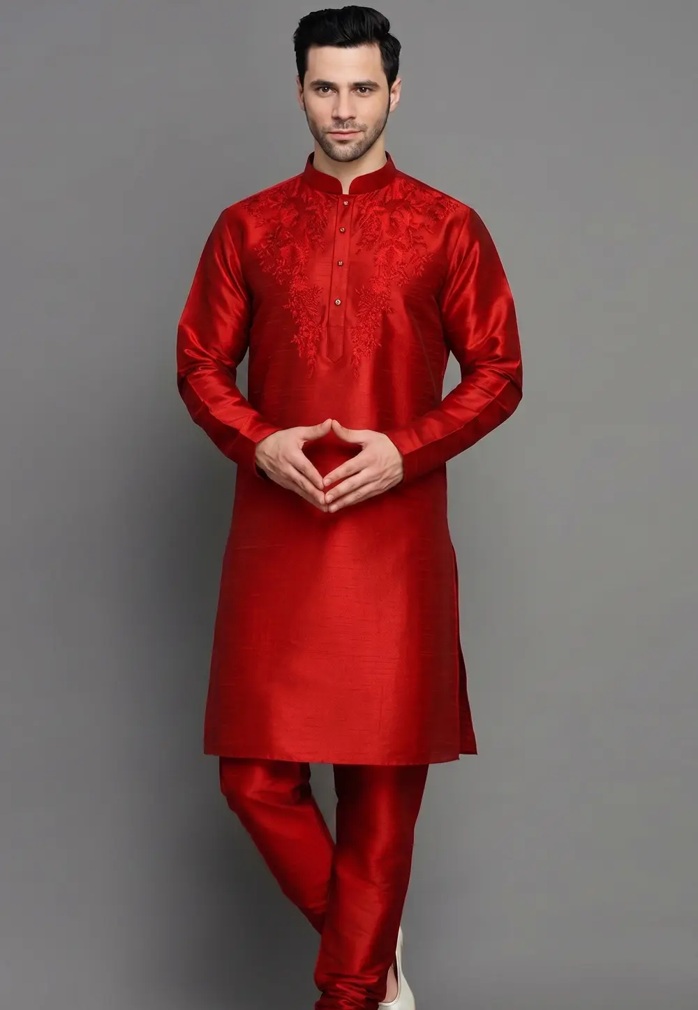 Red Dupion Silk Kurta Pajama 331958