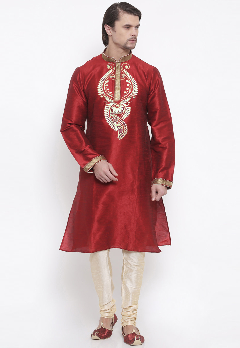 Red Dupion Silk Kurta Pajama 305150