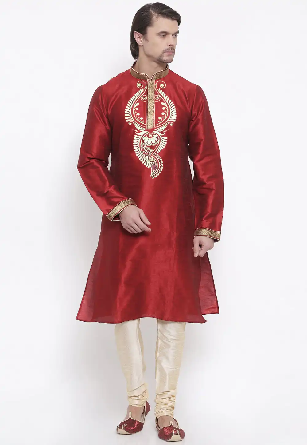 Red Dupion Silk Kurta Pajama 305150