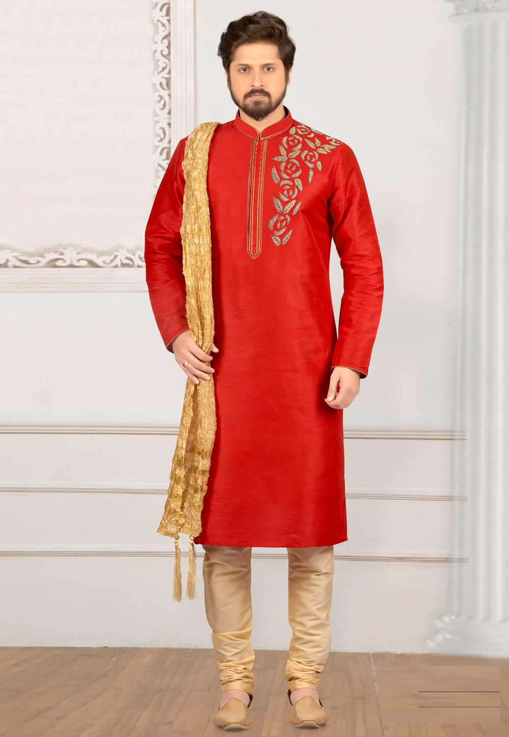 Red Dupion Silk Kurta Pajama 311895