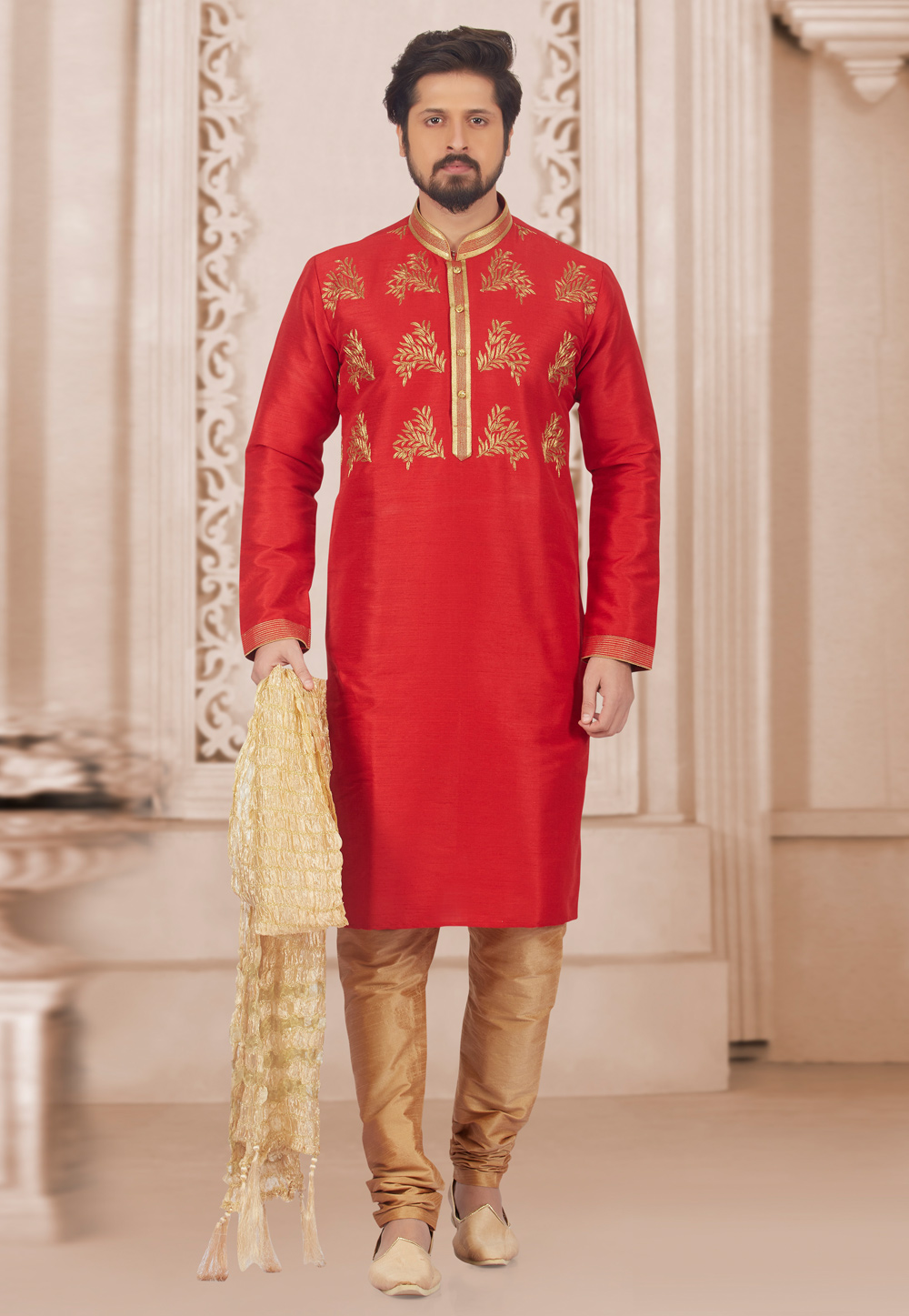 Red Dupion Silk Kurta Pajama 279417