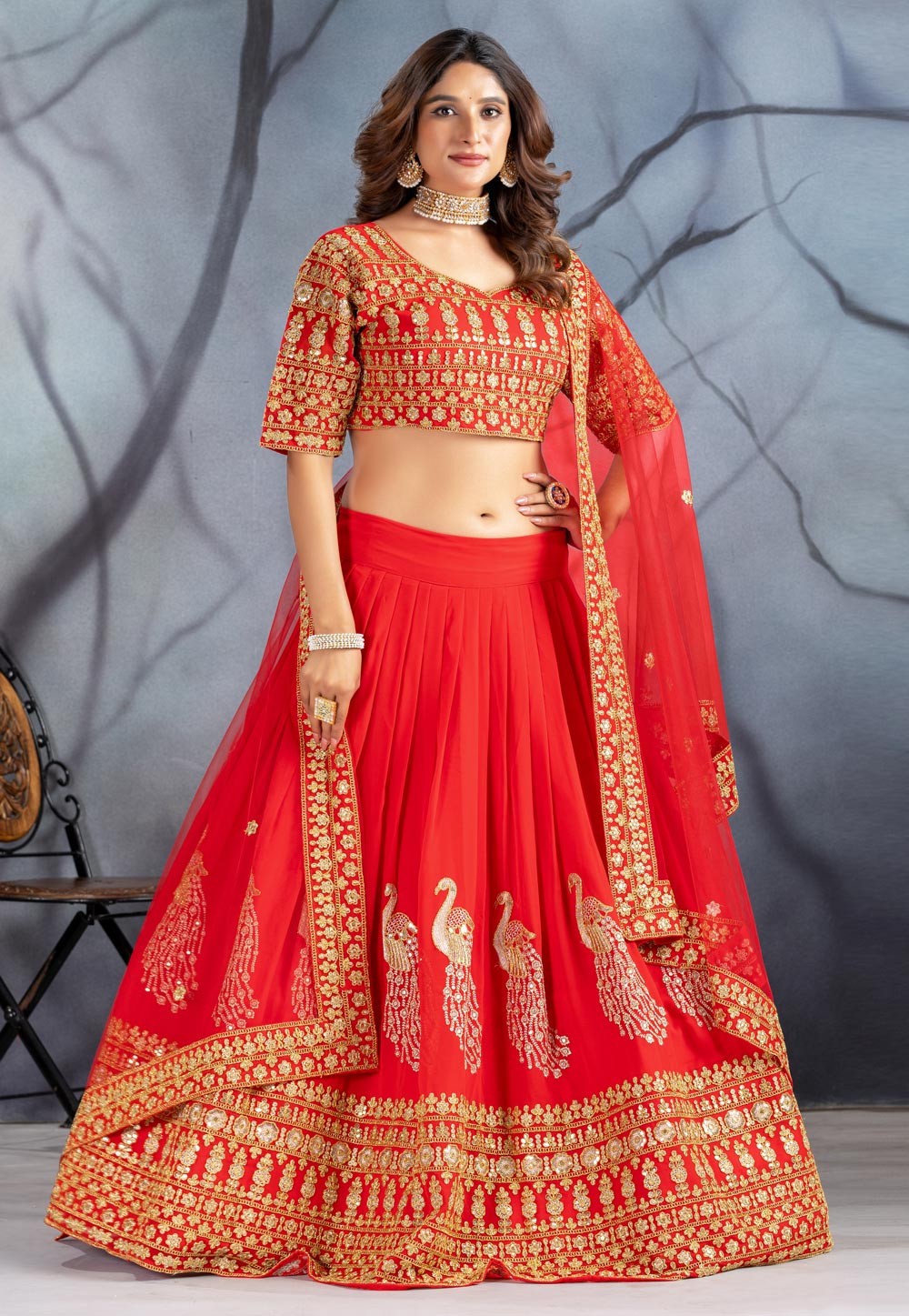 Red Faux Georgette Lehenga Choli 311843