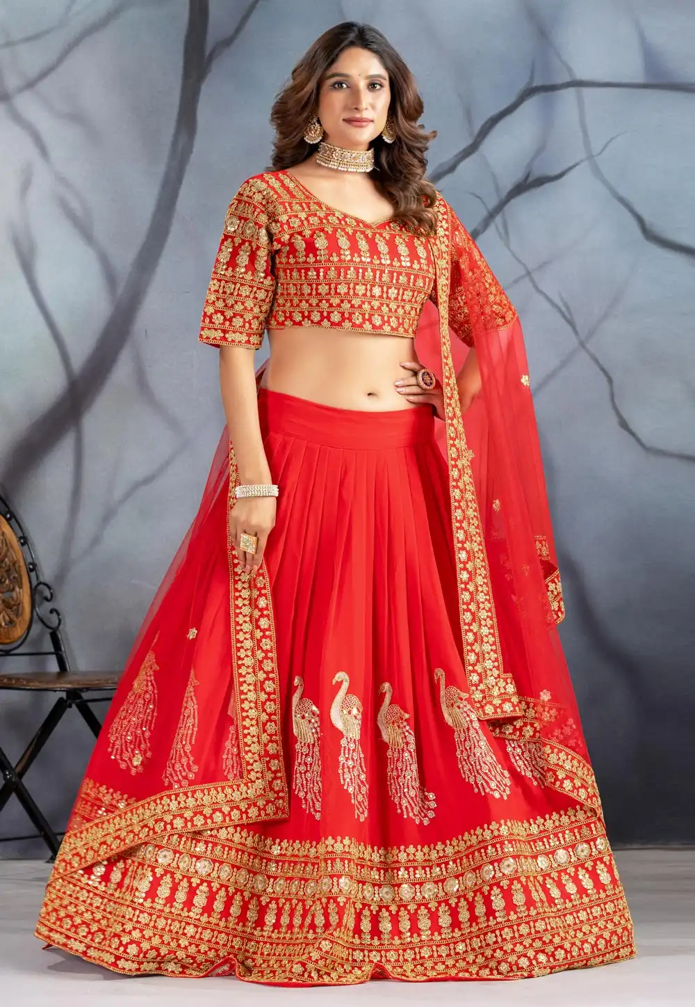 Red Faux Georgette Lehenga Choli 311843