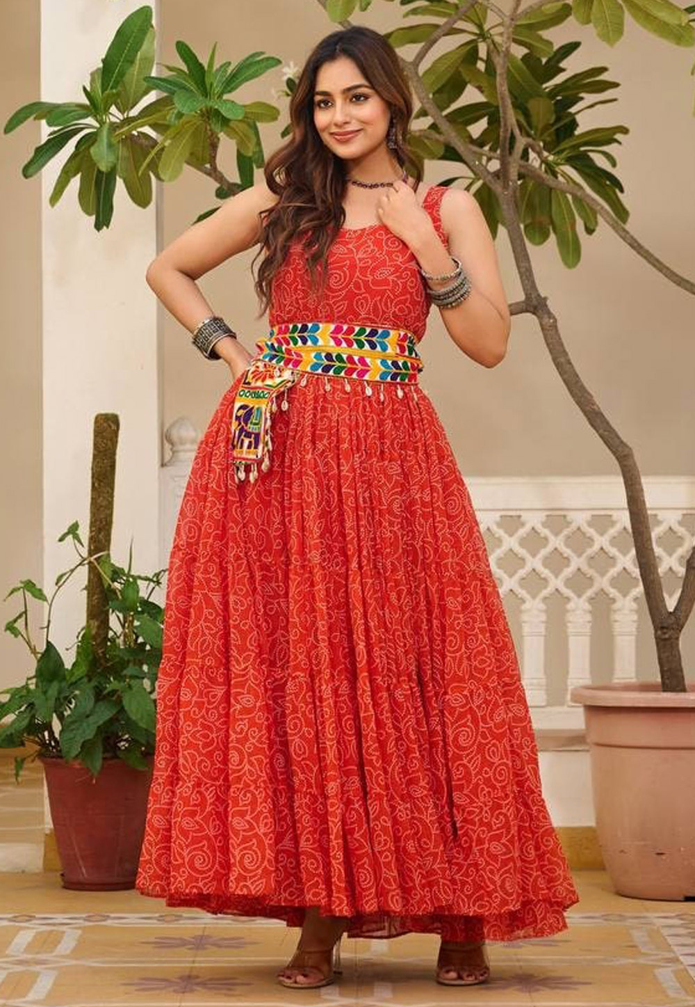 Red Faux Georgette Navratri Wear Gown 312364