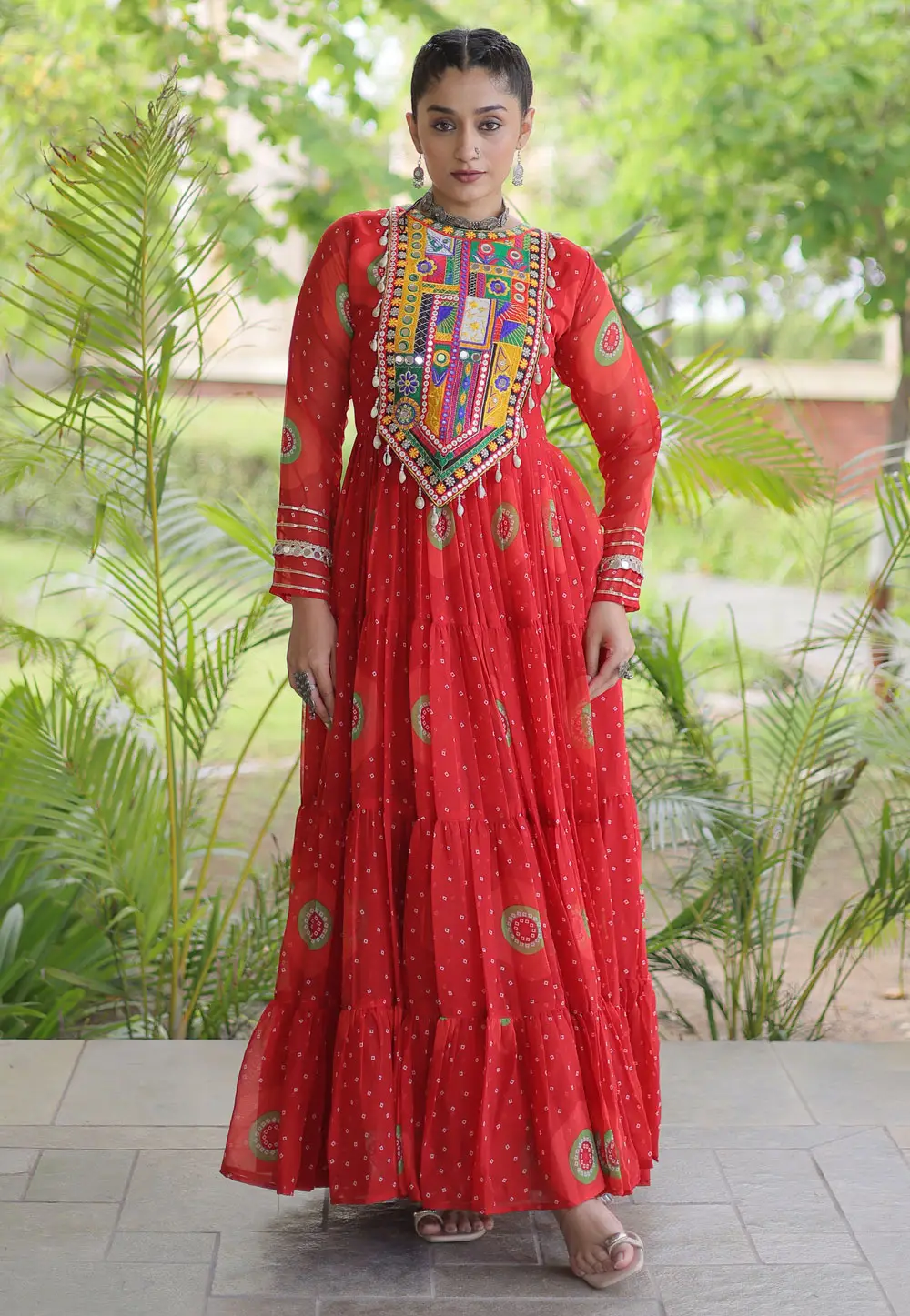 Red Faux Georgette Navratri Wear Gown 333159