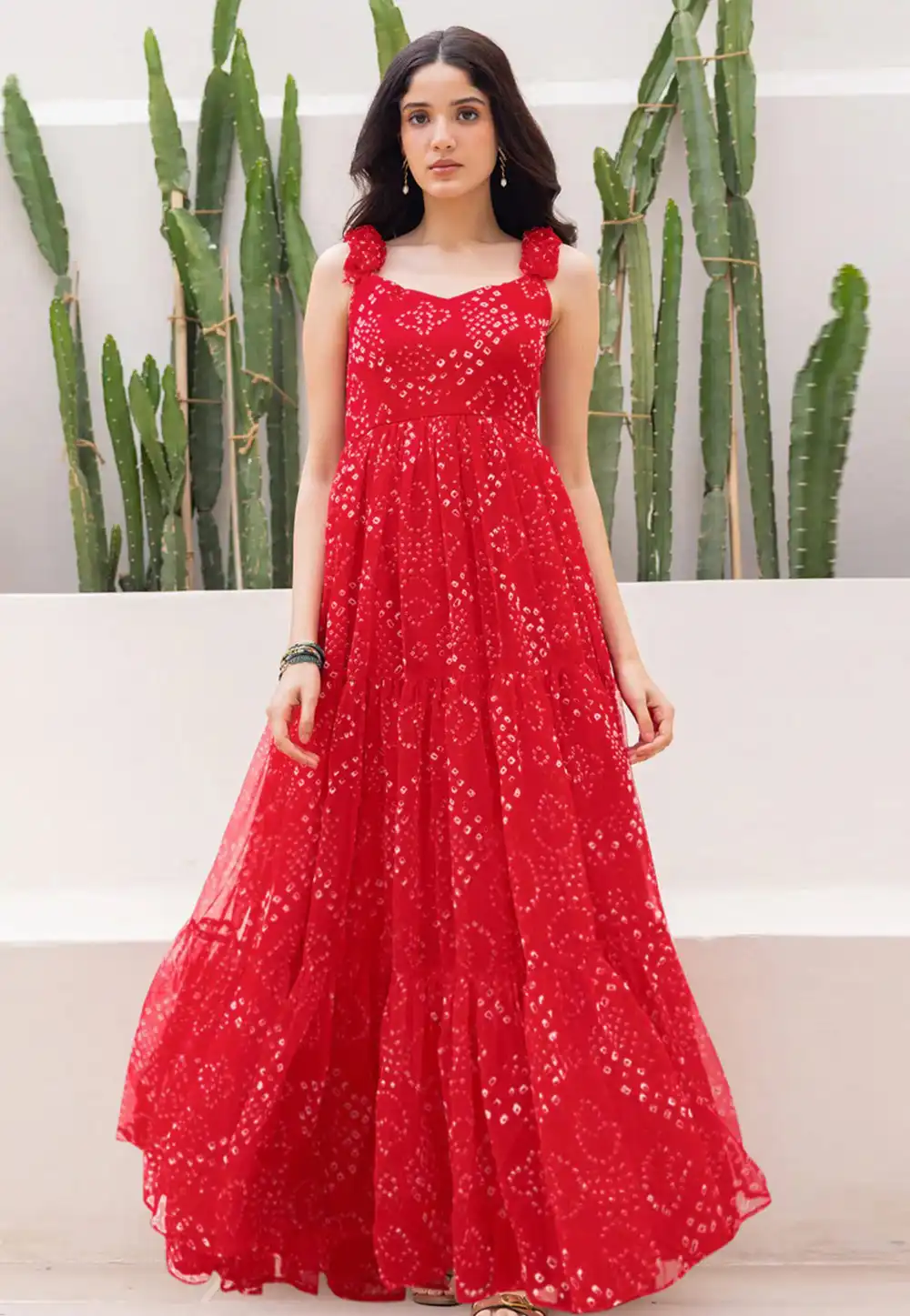 Red Faux Georgette Printed Gown 313598