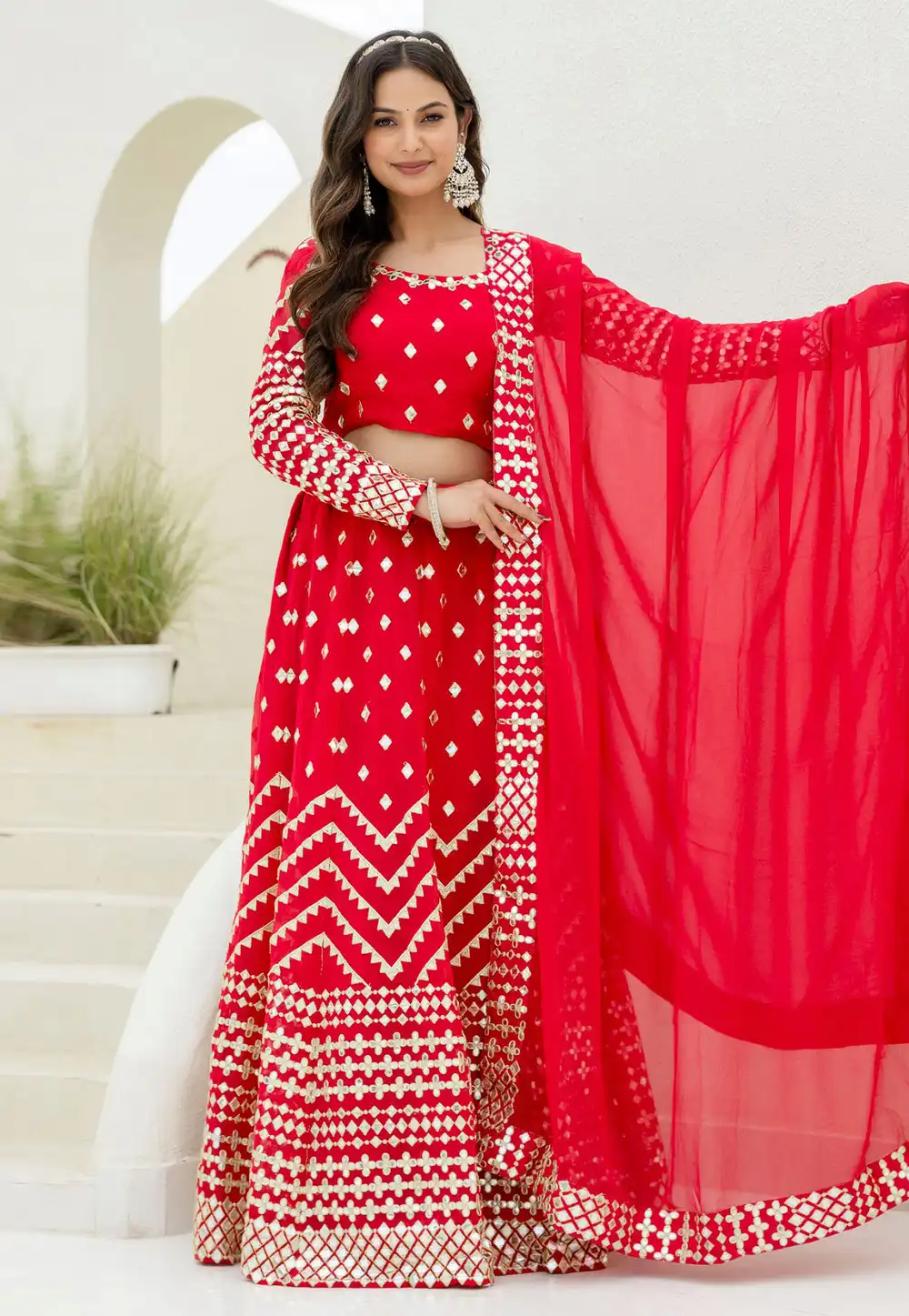 Red Georgette A Line Lehenga Choli 314512