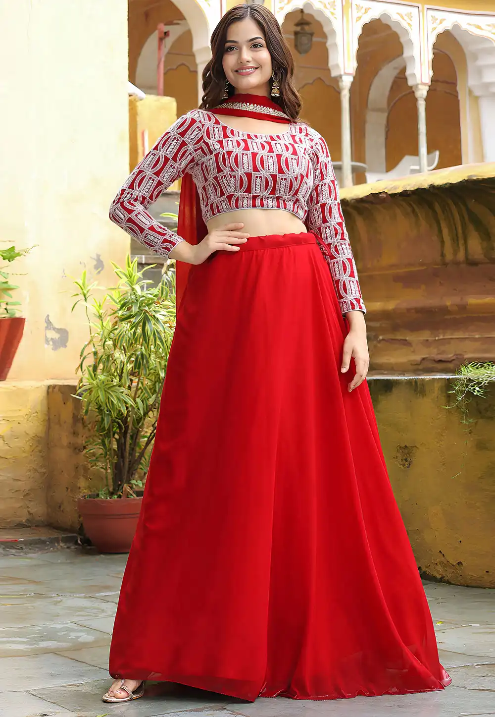 Red Georgette A Line Lehenga Choli 315227