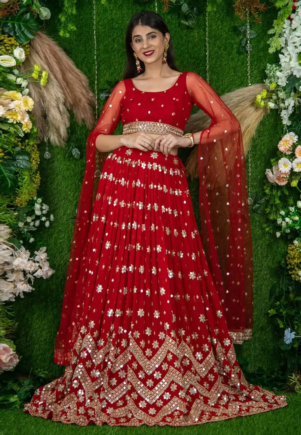 Red Georgette Circular Lehenga Choli 309188