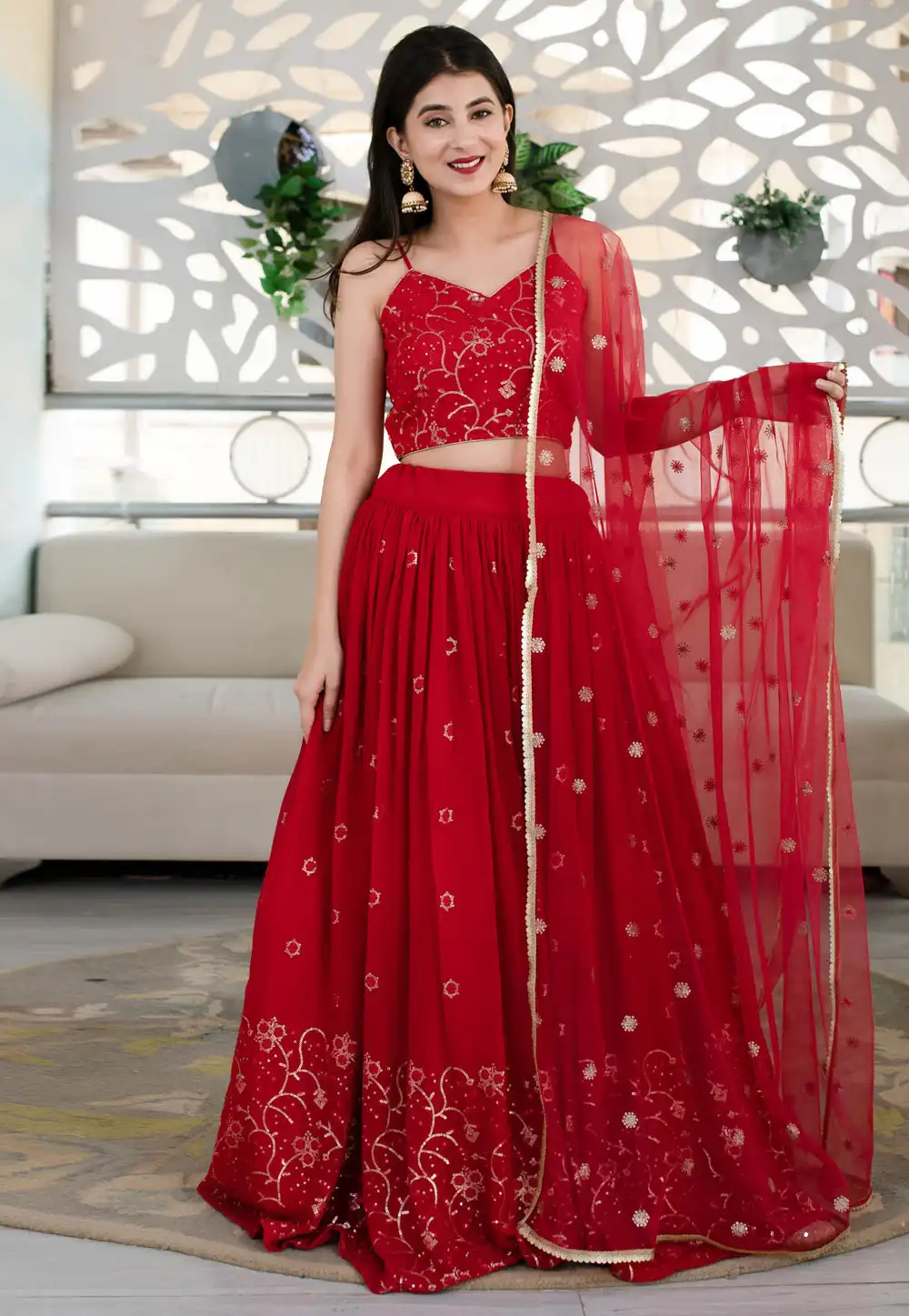 Red Georgette Circular Lehenga Choli 309192