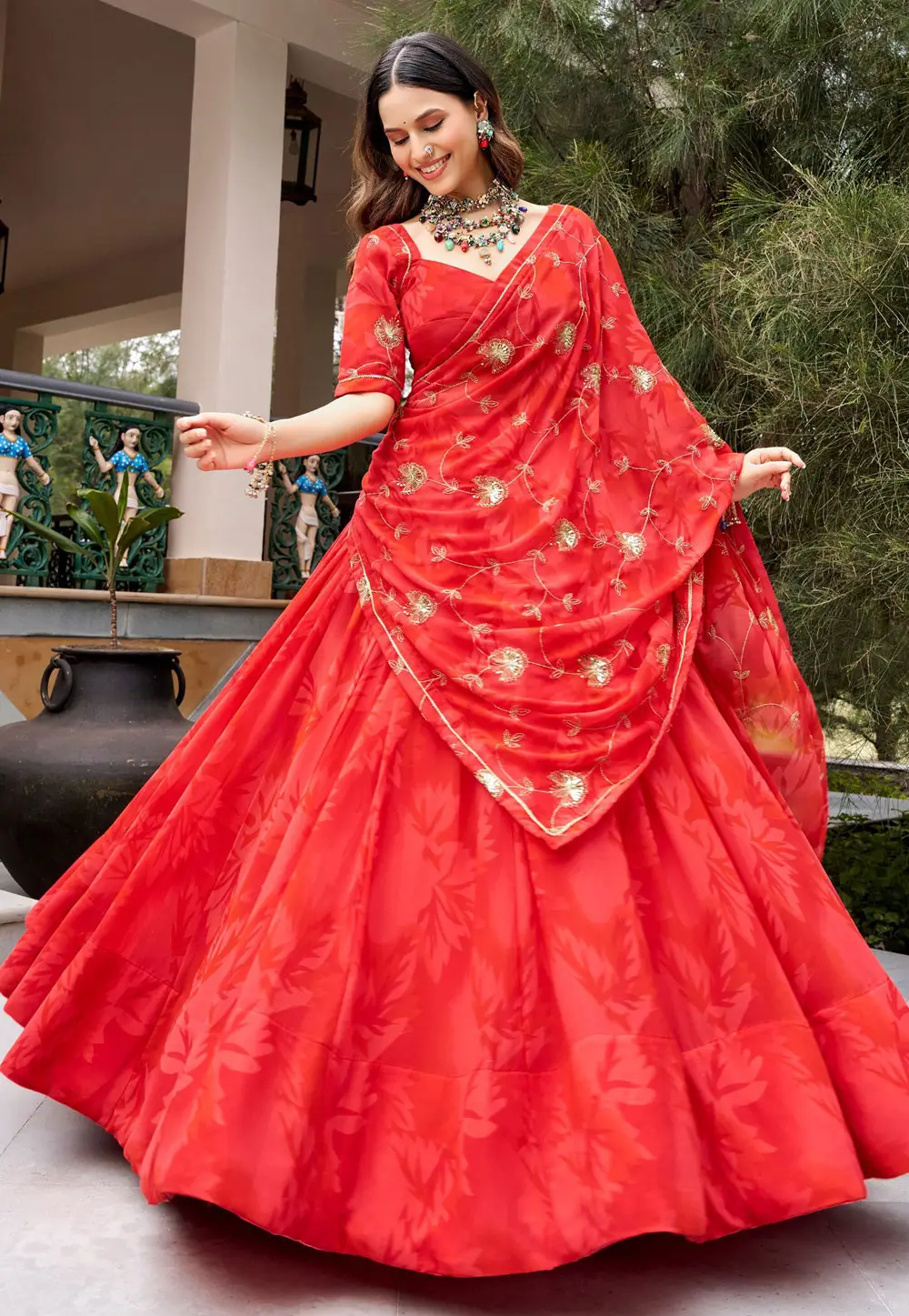 Red Georgette Circular Lehenga Choli 335201