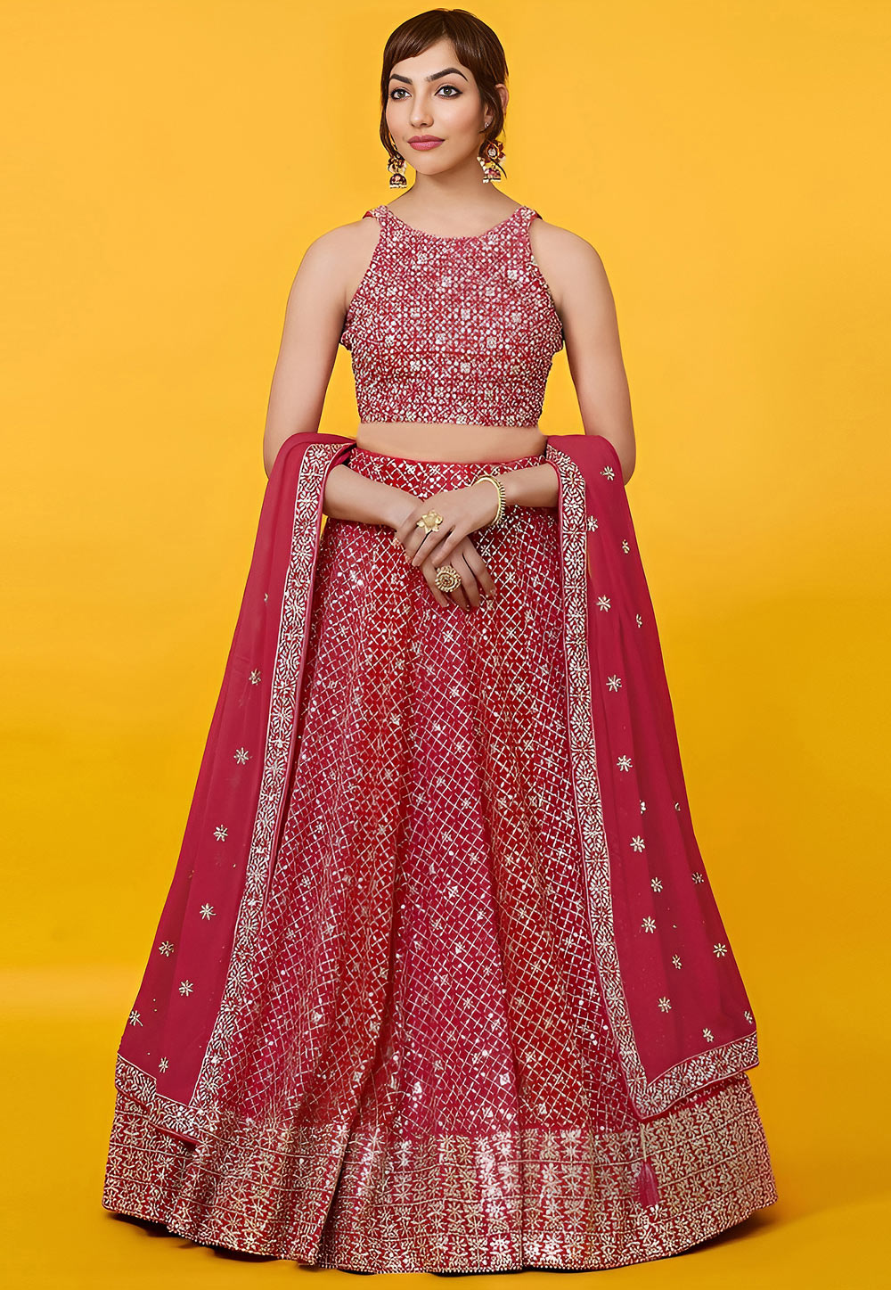 Red Georgette Circular Lehenga Choli 328552