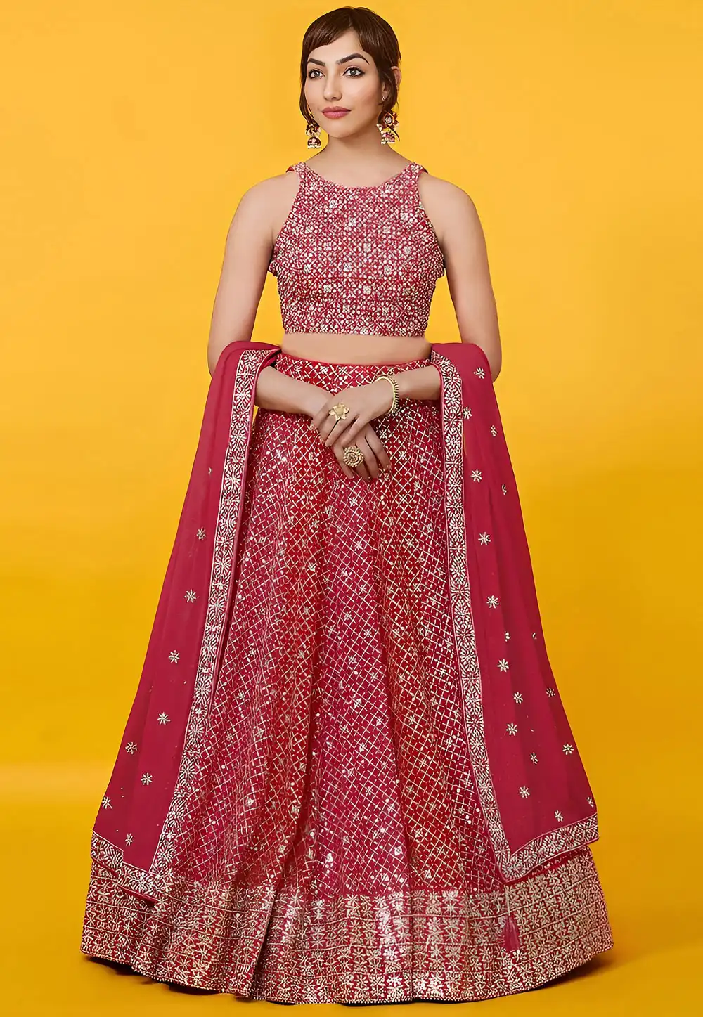 Red Georgette Circular Lehenga Choli 328552