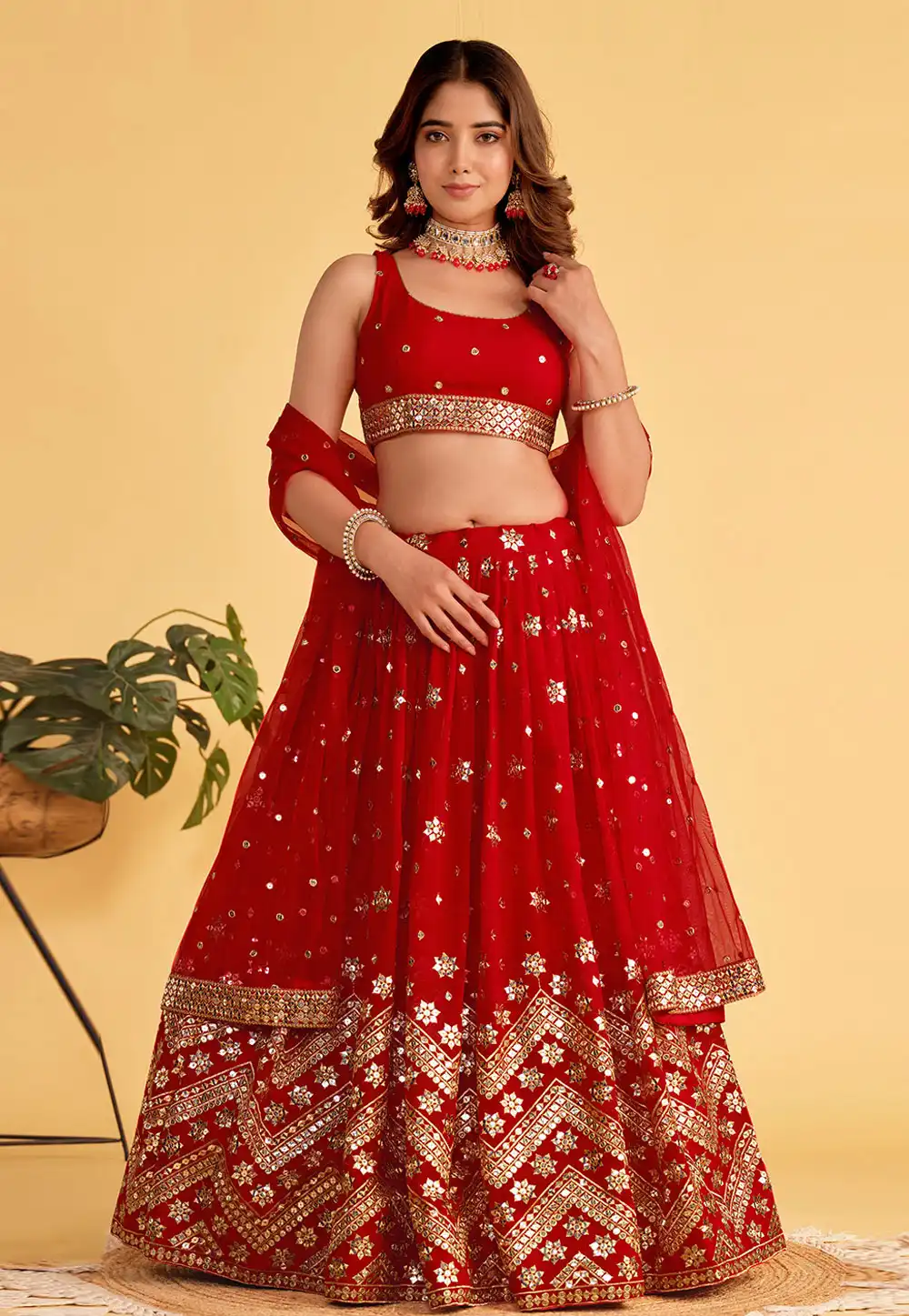 Red Georgette Circular Lehenga Choli 282052