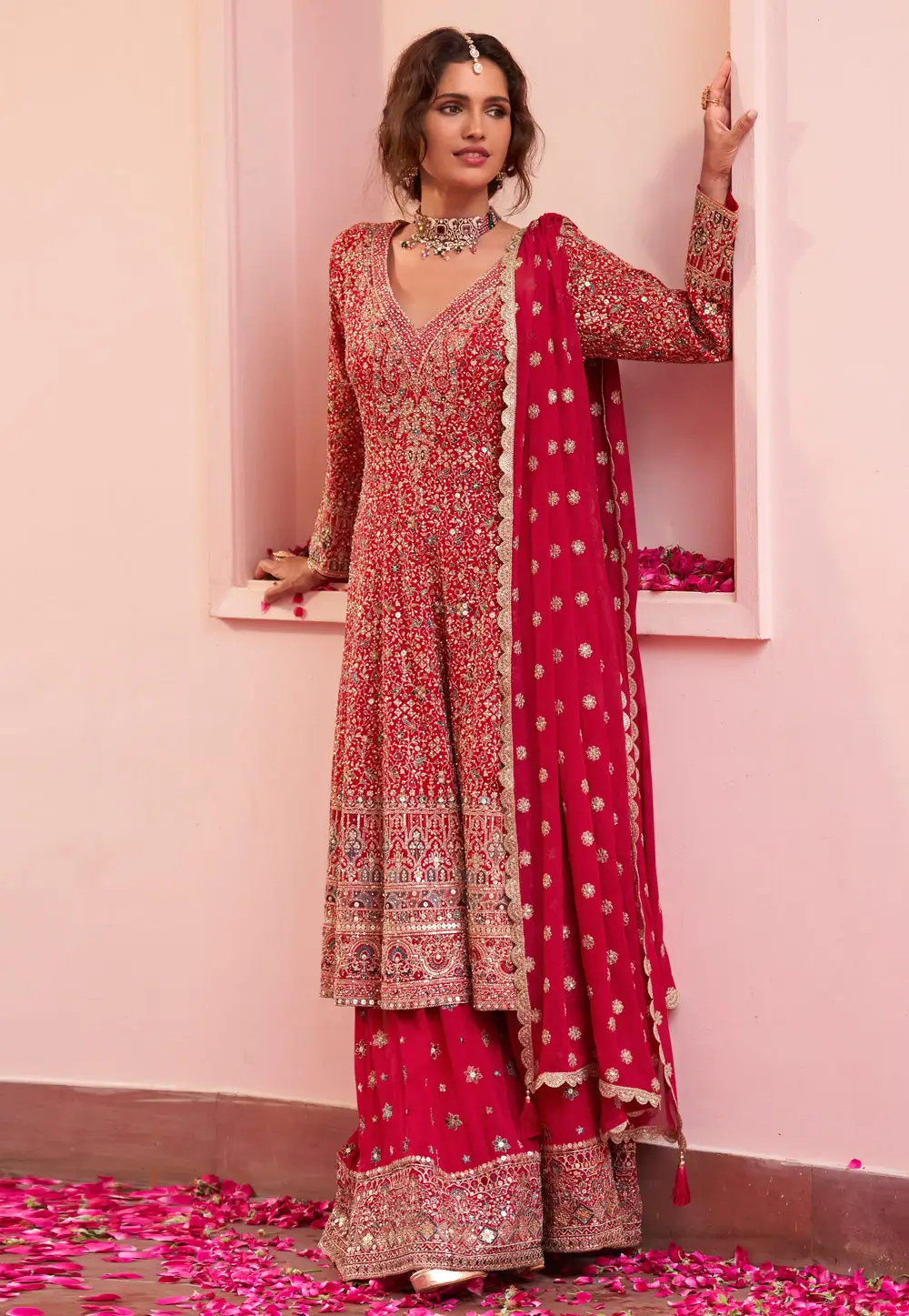 Red Georgette Embroidered Anarkali Suit 335483