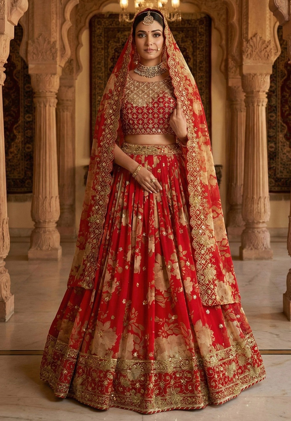 Red Georgette Floral Lehenga Choli 322959