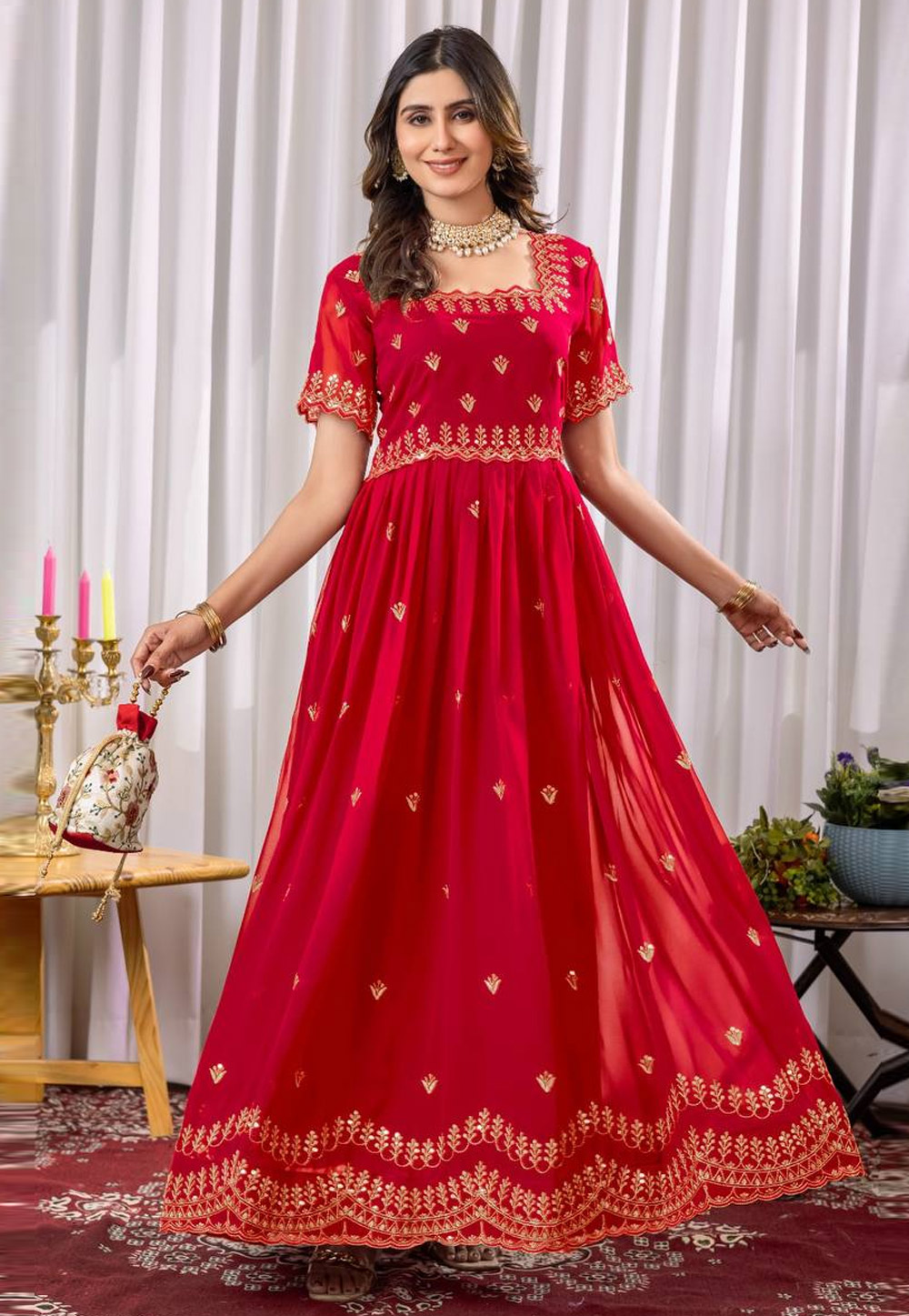 Red Georgette Gown 308333
